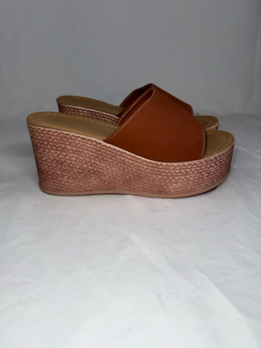 Platform Slide Sandals Brown Wedge Espadrille Style Womens Size 42 Size 10.5